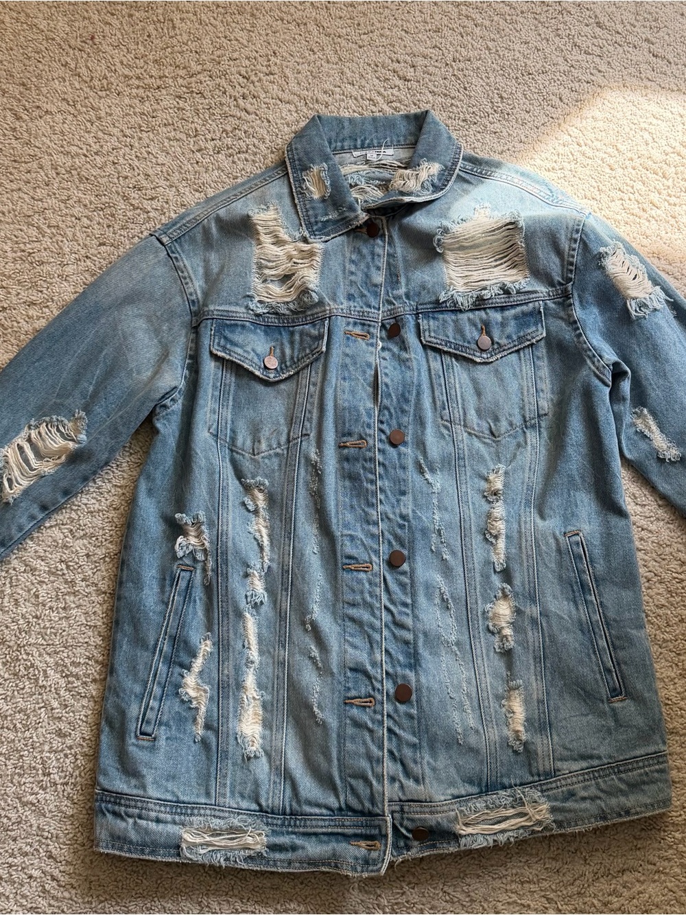 Fashion Nova Light Blue Distressed Denim Jacket